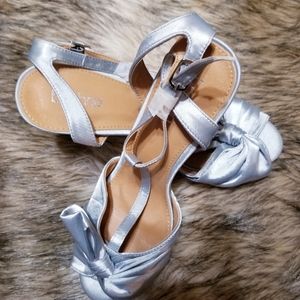 Booboo Silver Strappy Shoes Blocked Heel